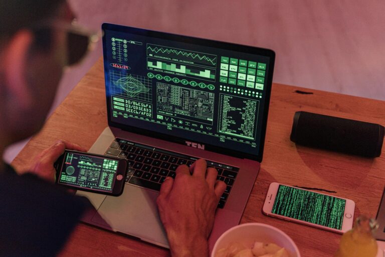 Man working on malware protected computer